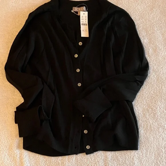 J. Crew Classic Black Cardigan lightweight Merino wool - Picture 2 of 6